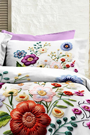 %100 PAMUK Ranforce Çeyizlik Luxury 5D Dijital Çift Kişilik Nevresim Takımı Orkide