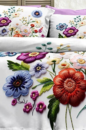 %100 PAMUK Ranforce Çeyizlik Luxury 5D Dijital Çift Kişilik Nevresim Takımı Orkide