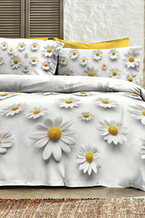 Çift Kişilik Nevresim 3D Tasarım %100 Pamuk Oeko-tex®Sertifikalı Özel Dokuma Papatya