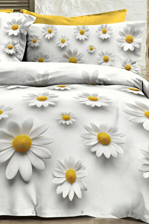 Çift Kişilik Nevresim 3D Tasarım %100 Pamuk Oeko-tex®Sertifikalı Özel Dokuma Papatya