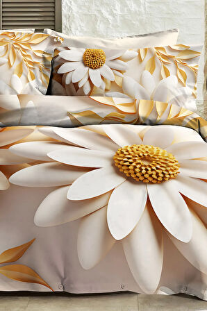 Çift Kişilik Nevresim 3D Tasarım %100 Pamuk Oeko-tex®Sertifikalı Özel Dokuma Papatya