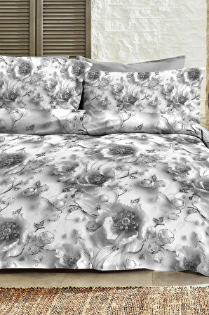 %100 PAMUK Ranforce Çeyizlik Luxury 5D Dijital Çift Kişilik Nevresim Takımı Gümüş