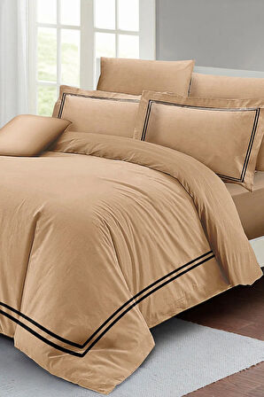 Çift Kişilik Nevresim Takımı Özel Dokuma Luxury Pamuk Saten Kahve