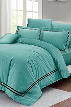 Çift Kişilik Nevresim Takımı Özel Dokuma Luxury Pamuk Saten Su Yeşili