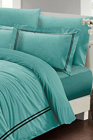Çift Kişilik Nevresim Takımı Özel Dokuma Luxury Pamuk Saten Su Yeşili
