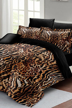 Çift Kişilik Nevresim Takımı Sık Dokuma Pamuk Saten 3d Özel Tasarım Brown Zebra