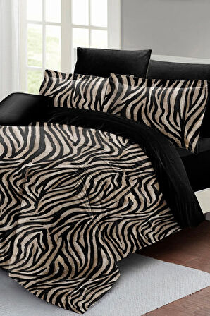 Çift Kişilik Nevresim Takımı Sık Dokuma Pamuk Saten 3d Özel Tasarım Black Zebra