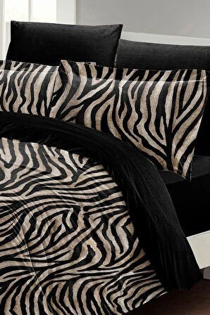 Çift Kişilik Nevresim Takımı Sık Dokuma Pamuk Saten 3d Özel Tasarım Black Zebra