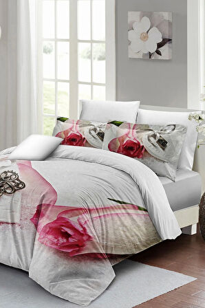 Sevgililer Günü Çift Kişilik Nevresim Takımı%100 Pamuk Saten White Love