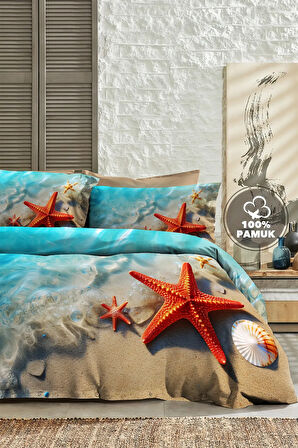 Çift Kişilik Nevresim 5D Tasarım %100 Pamuk Oeko-tex®Sertifikalı Özel Dokuma Sea Stars