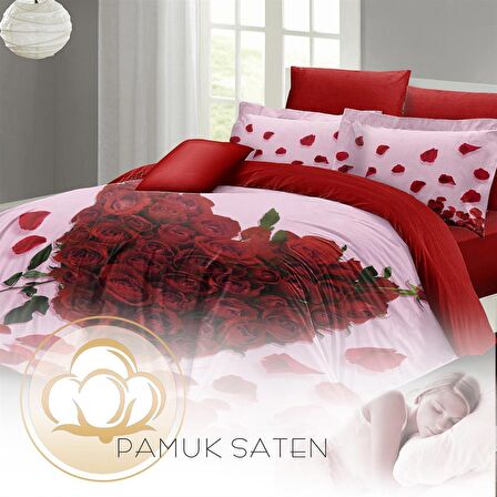 MONOHOME Sevgililer Günü Çift Kişilik Nevresim Takımı %100 Pamuk Saten Gül Aşkına