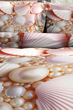 Çift Kişilik Nevresim 5D Tasarım %100 Pamuk Oeko-tex®Sertifikalı Özel Dokuma Pearls and Shells