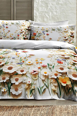 %100 Pamuk Ranforce Çeyizlik Luxury 5D Dijital Çift Kişilik Nevresim Takımı Dancing Roses