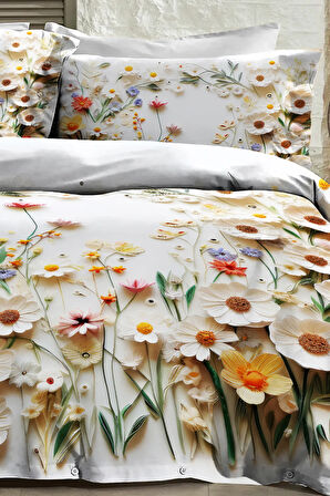 %100 Pamuk Ranforce Çeyizlik Luxury 5D Dijital Çift Kişilik Nevresim Takımı Dancing Roses