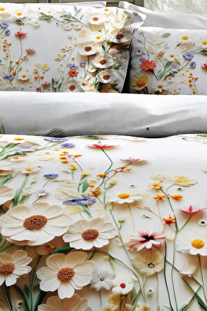 %100 Pamuk Ranforce Çeyizlik Luxury 5D Dijital Çift Kişilik Nevresim Takımı Dancing Roses