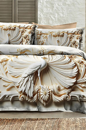 Çift Kişilik Nevresim 5D Tasarım %100 Pamuk Oeko-tex®Sertifikalı Özel Dokuma Royal Peacock