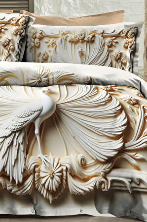 Çift Kişilik Nevresim 5D Tasarım %100 Pamuk Oeko-tex®Sertifikalı Özel Dokuma Royal Peacock