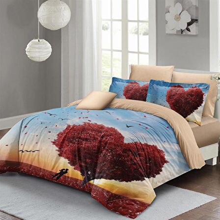 MONOHOME Sevgililer Günü Çift Kişilik Nevresim Takımı %100 Pamuk Saten Love Tree