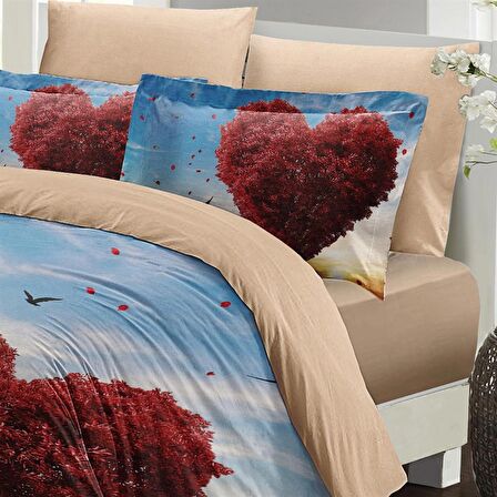 MONOHOME Sevgililer Günü Çift Kişilik Nevresim Takımı %100 Pamuk Saten Love Tree