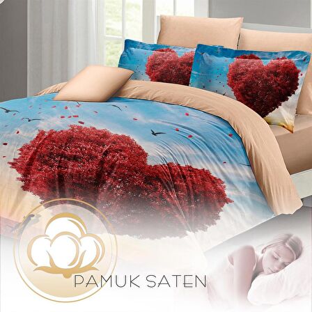 MONOHOME Sevgililer Günü Çift Kişilik Nevresim Takımı %100 Pamuk Saten Love Tree