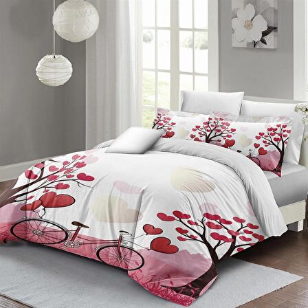 MONOHOME Sevgililer Günü Çift Kişilik Nevresim Takımı %100 Pamuk Saten White Love