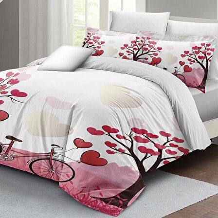 MONOHOME Sevgililer Günü Çift Kişilik Nevresim Takımı %100 Pamuk Saten White Love