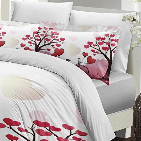 MONOHOME Sevgililer Günü Çift Kişilik Nevresim Takımı %100 Pamuk Saten White Love