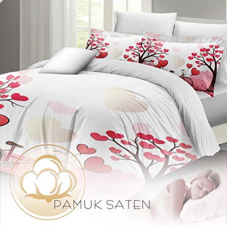MONOHOME Sevgililer Günü Çift Kişilik Nevresim Takımı %100 Pamuk Saten White Love