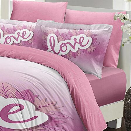 MONOHOME Sevgililer Günü Çift Kişilik Nevresim Takımı %100 Pamuk Saten Pink Love