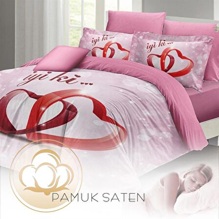 MONOHOME Sevgililer Günü Çift Kişilik Nevresim Takımı %100 Pamuk Saten İyiki Sen