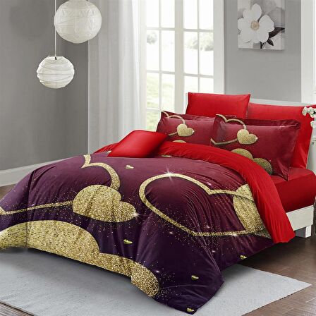 MONOHOME Sevgililer Günü Çift Kişilik Nevresim Takımı %100 Pamuk Saten Shine Love