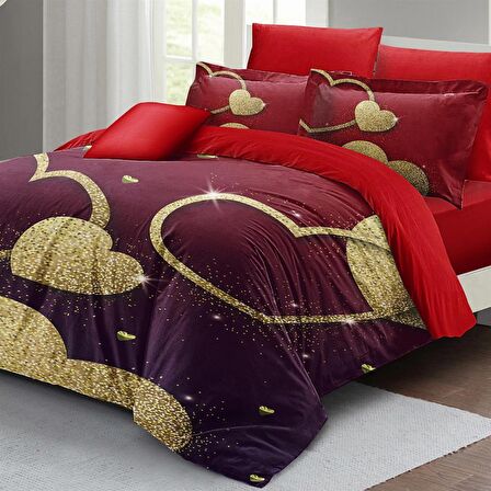 MONOHOME Sevgililer Günü Çift Kişilik Nevresim Takımı %100 Pamuk Saten Shine Love