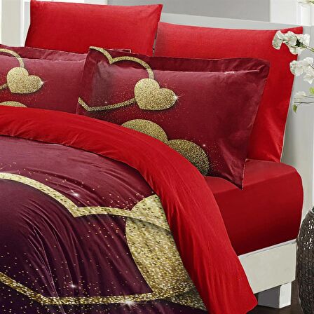 MONOHOME Sevgililer Günü Çift Kişilik Nevresim Takımı %100 Pamuk Saten Shine Love