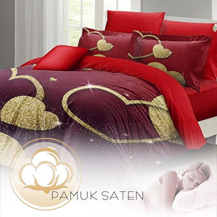 MONOHOME Sevgililer Günü Çift Kişilik Nevresim Takımı %100 Pamuk Saten Shine Love