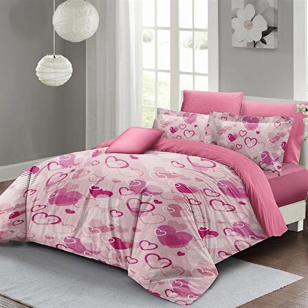 MONOHOME Sevgililer Günü Çift Kişilik Nevresim Takımı %100 Pamuk Saten Stay Pink