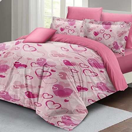 MONOHOME Sevgililer Günü Çift Kişilik Nevresim Takımı %100 Pamuk Saten Stay Pink