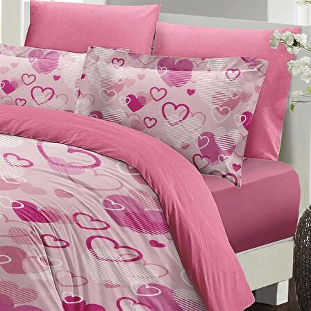 MONOHOME Sevgililer Günü Çift Kişilik Nevresim Takımı %100 Pamuk Saten Stay Pink