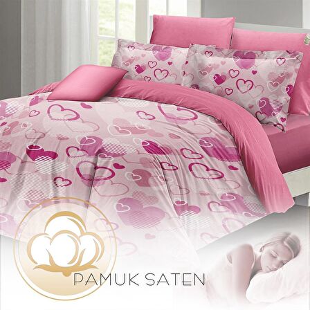 MONOHOME Sevgililer Günü Çift Kişilik Nevresim Takımı %100 Pamuk Saten Stay Pink