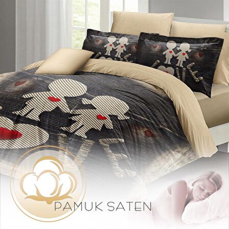 MONOHOME Sevgililer Günü Çift Kişilik Nevresim Takımı %100 Pamuk Saten Kalbim Sende