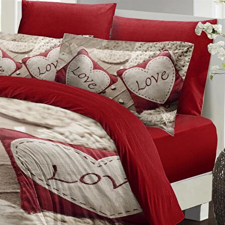 MONOHOME Sevgililer Günü Çift Kişilik Nevresim Takımı %100 Pamuk Saten Memory Love