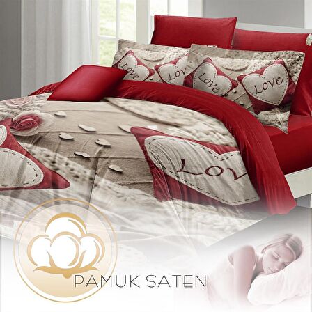 MONOHOME Sevgililer Günü Çift Kişilik Nevresim Takımı %100 Pamuk Saten Memory Love