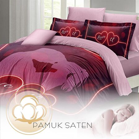 MONOHOME Sevgililer Günü Çift Kişilik Nevresim Takımı %100 Pamuk Saten Love U