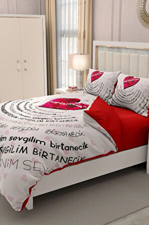 Sevgililer Günü Çift Kişilik Nevresim Takımı%100 Pamuk Saten Birtanem