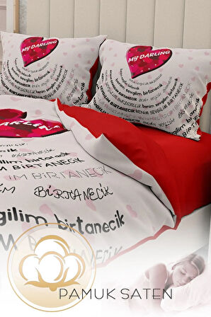 Sevgililer Günü Çift Kişilik Nevresim Takımı%100 Pamuk Saten Birtanem