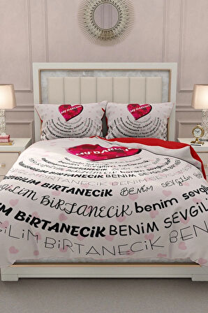 Sevgililer Günü Çift Kişilik Nevresim Takımı%100 Pamuk Saten Birtanem