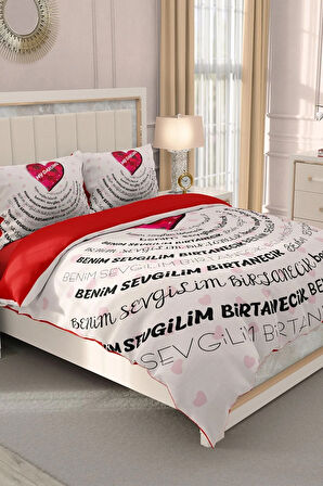 Sevgililer Günü Çift Kişilik Nevresim Takımı%100 Pamuk Saten Birtanem