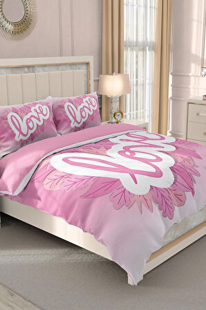 Sevgililer Günü Çift Kişilik Nevresim Takımı%100 Pamuk Saten 3d Aşkıma Özel