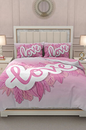 Sevgililer Günü Çift Kişilik Nevresim Takımı%100 Pamuk Saten 3d Aşkıma Özel