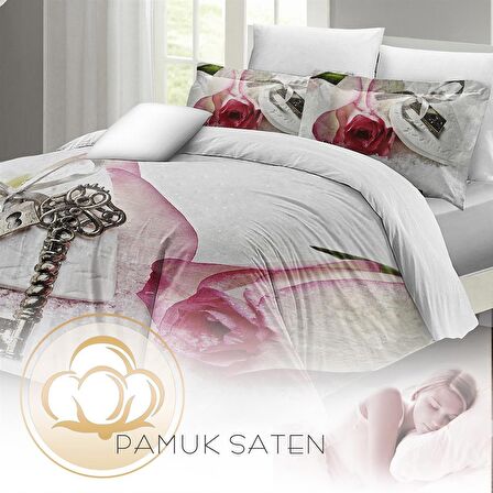 MONOHOME Sevgililer Günü Çift Kişilik Nevresim Takımı %100 Pamuk Saten Gizemli Aşk