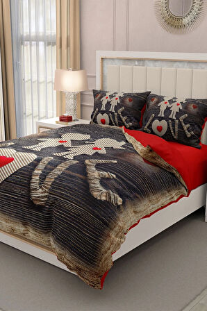 Sevgililer Günü Çift Kişilik Nevresim Takımı%100 Pamuk Saten Sen & Ben